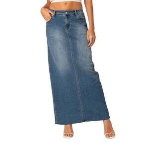 Edikted Elowyn Slitted Denim Maxi Skirt Blue‎ XL
